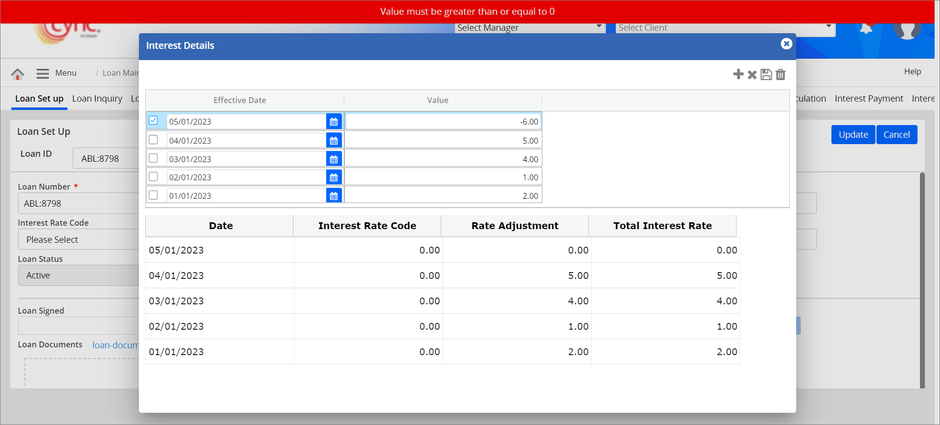 Validation - Interest value must be greater than 0