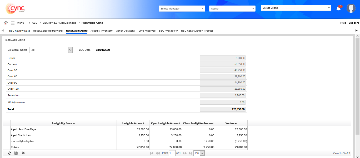 Receivable Aging page.