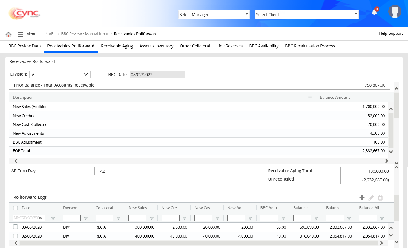  Receivables Rollforward Page