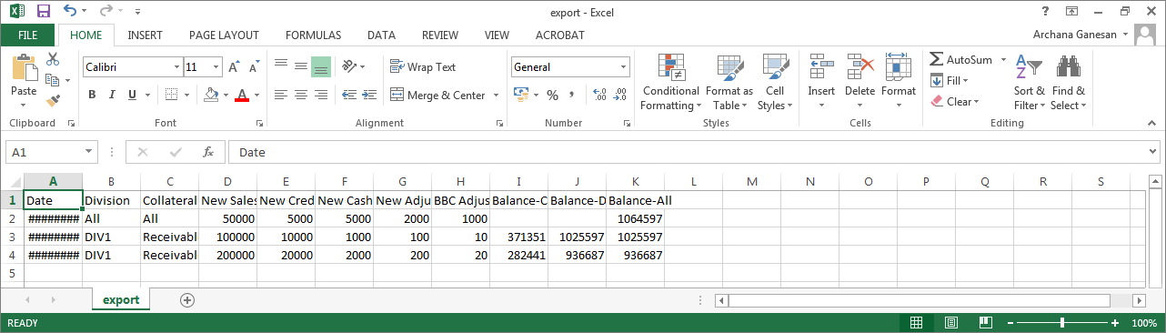 Logs exported in CSV file format