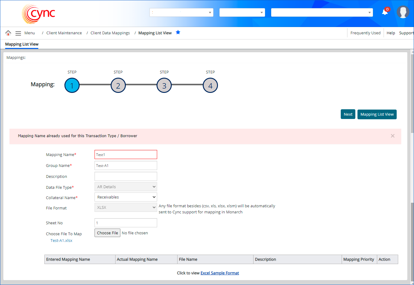 Validation - Mapping name already used 