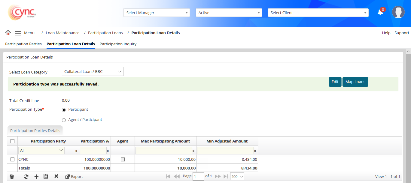 Success - Participation type details saved
