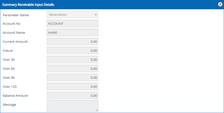 Summary Receivable input details popup