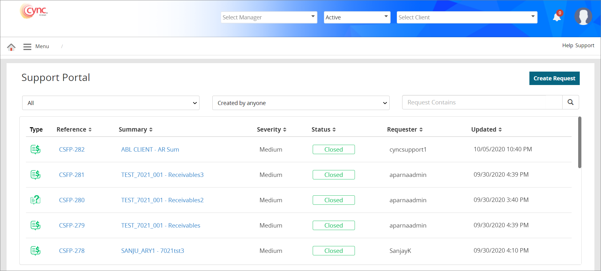 Support portal - Create request