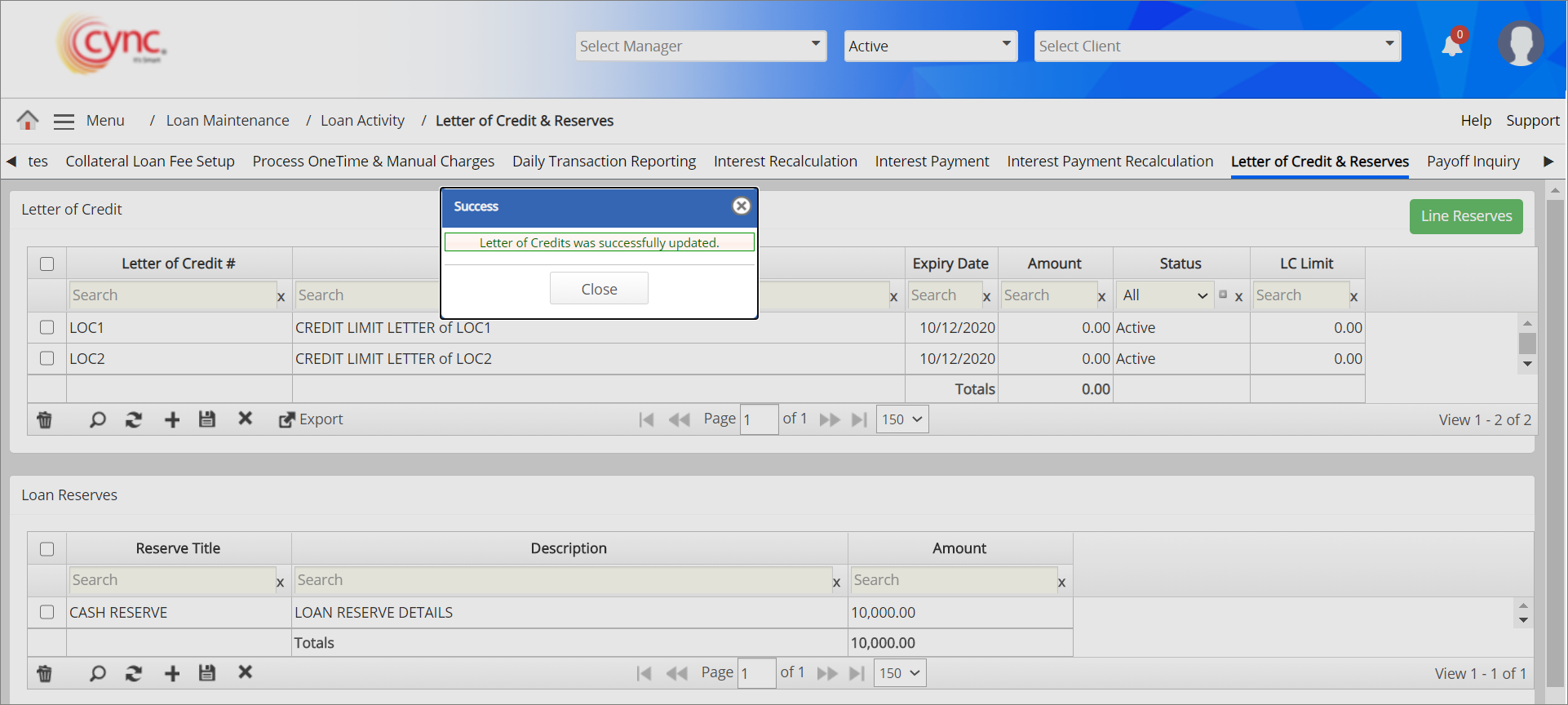 Success prompt - Letter of credit updated