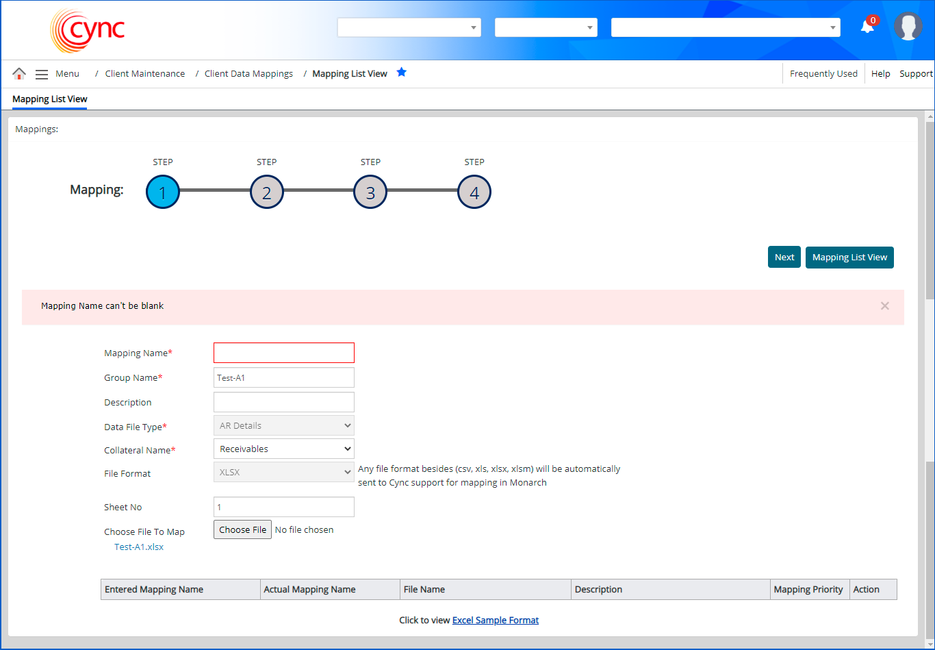 Validation - Mapping Name cant be blank