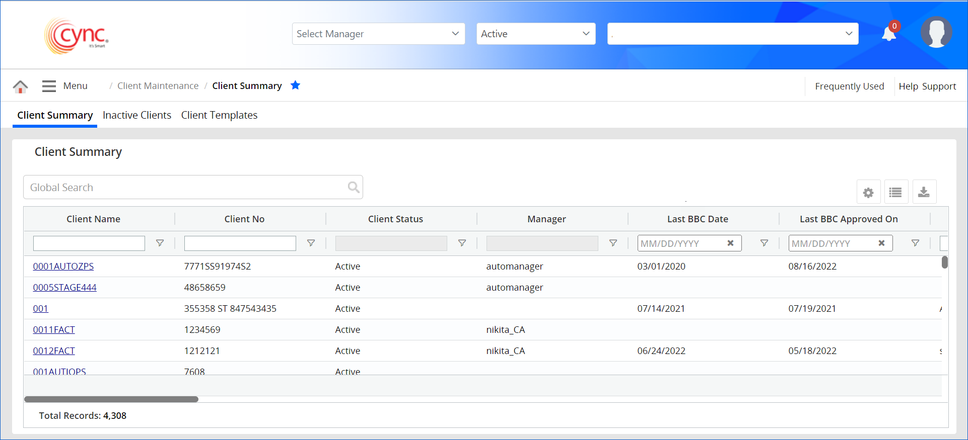 Client Summary page