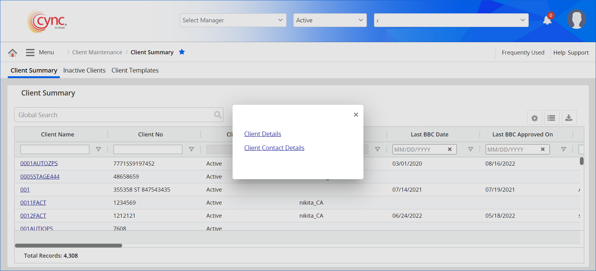 Client summary page