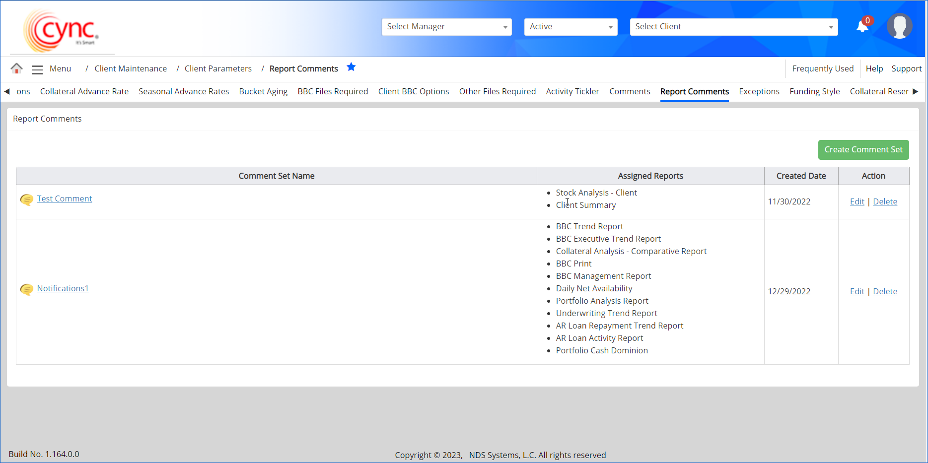 Report Comments page